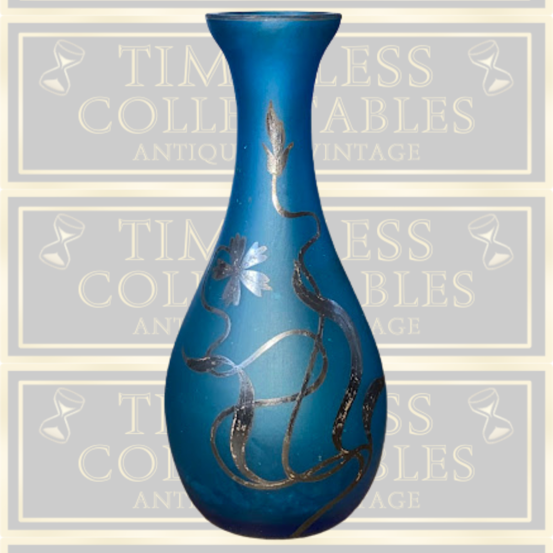Vintage Small Art Nouveau Bohemian Blue Glass Vase