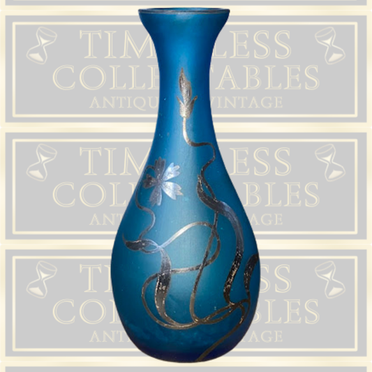 Vintage Small Art Nouveau Bohemian Blue Glass Vase
