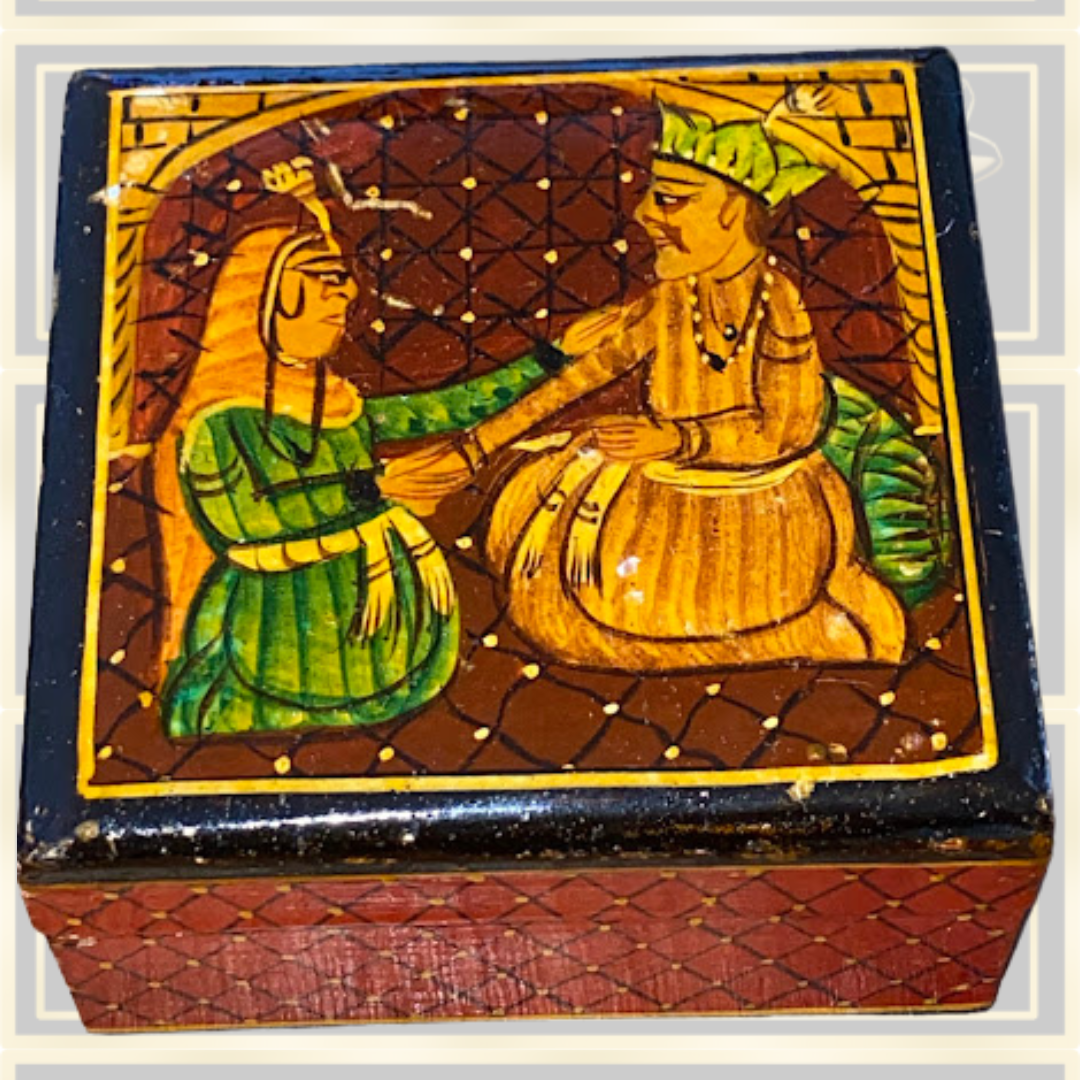 Vintage Indian Hand-Painted Paper Mache Box