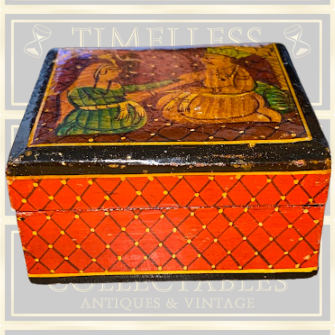 Vintage Indian Hand-Painted Paper Mache Box