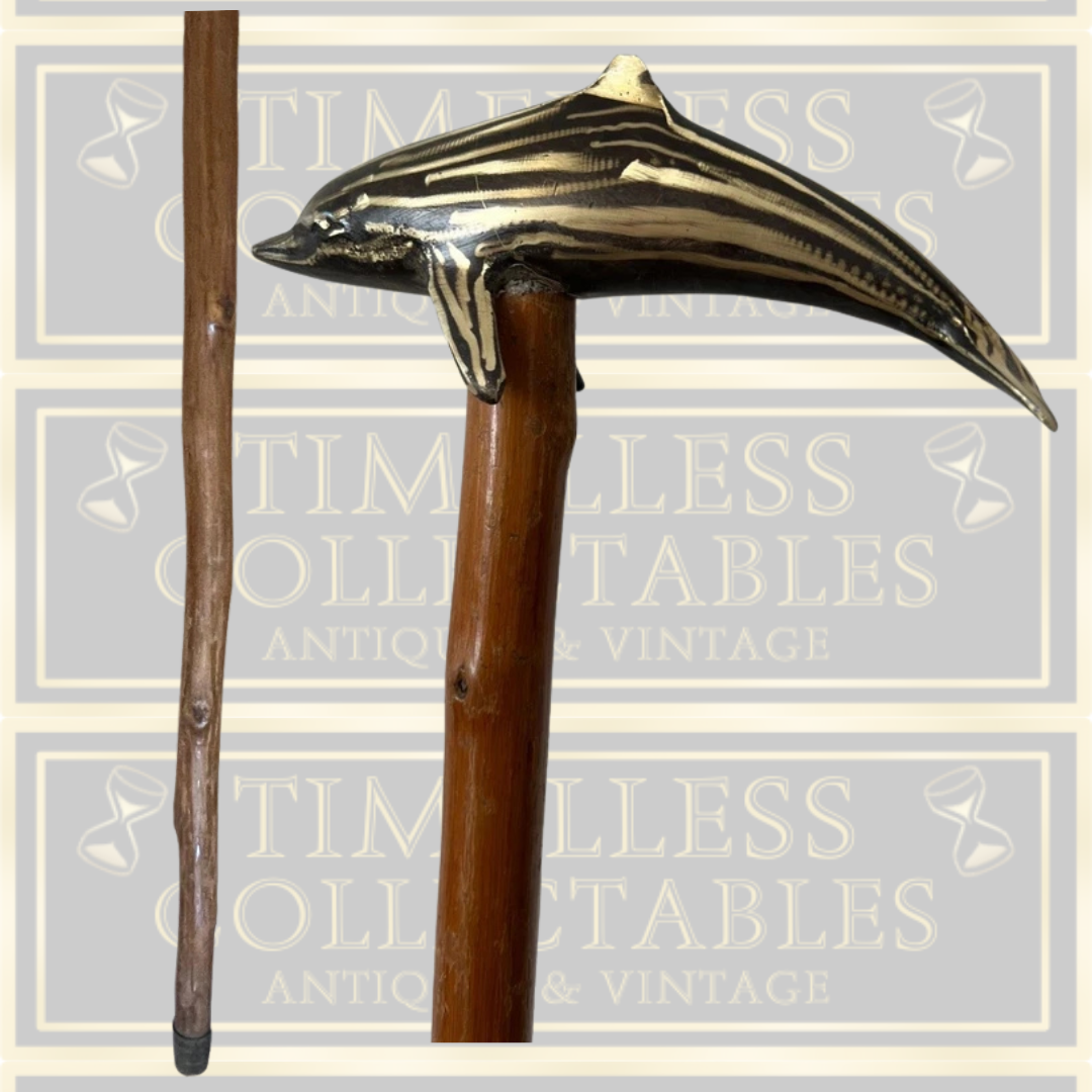 Vintage Walking Stick Dolphin Bronze Handle