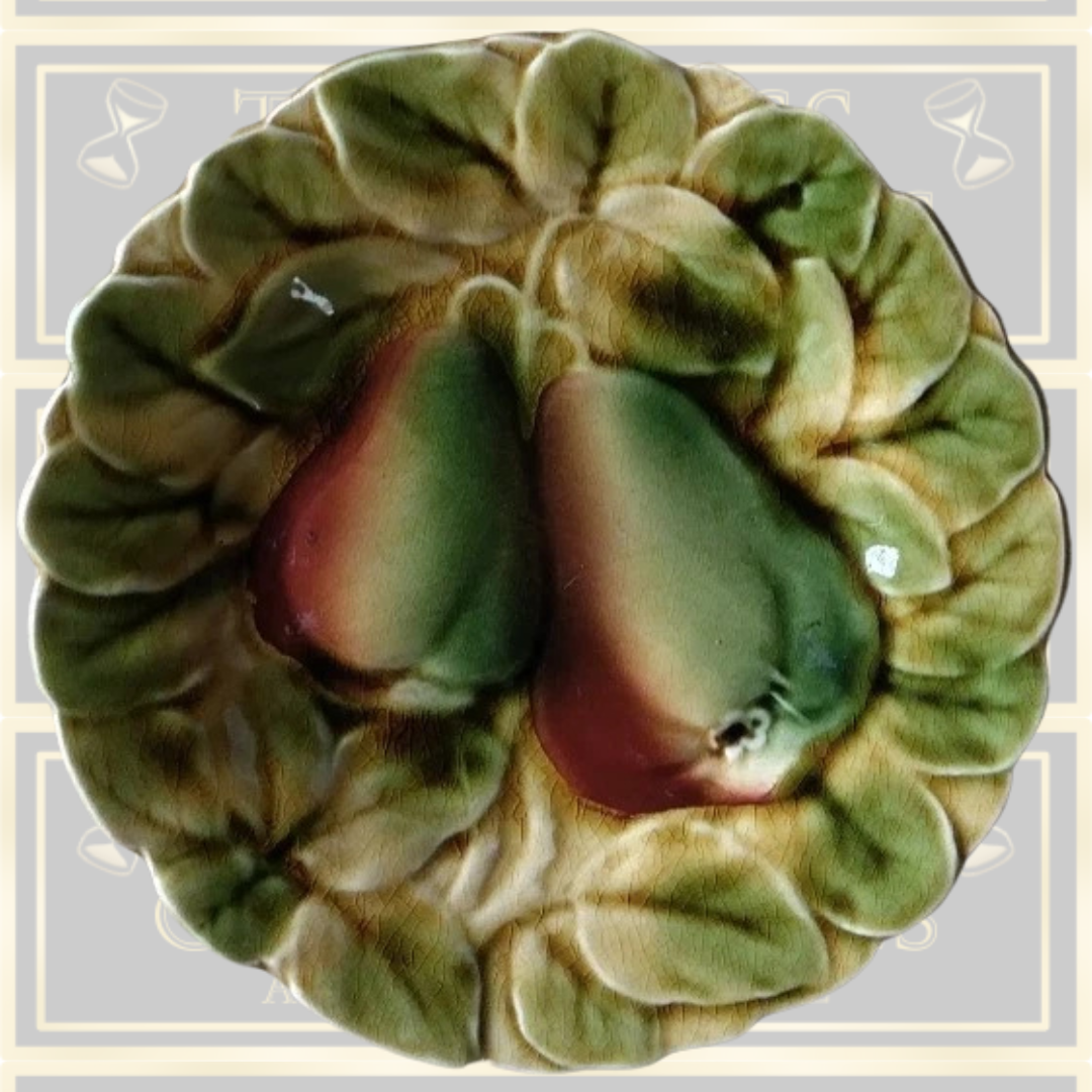 Three Antique French Majolica Sarreguemines Pear Plates
