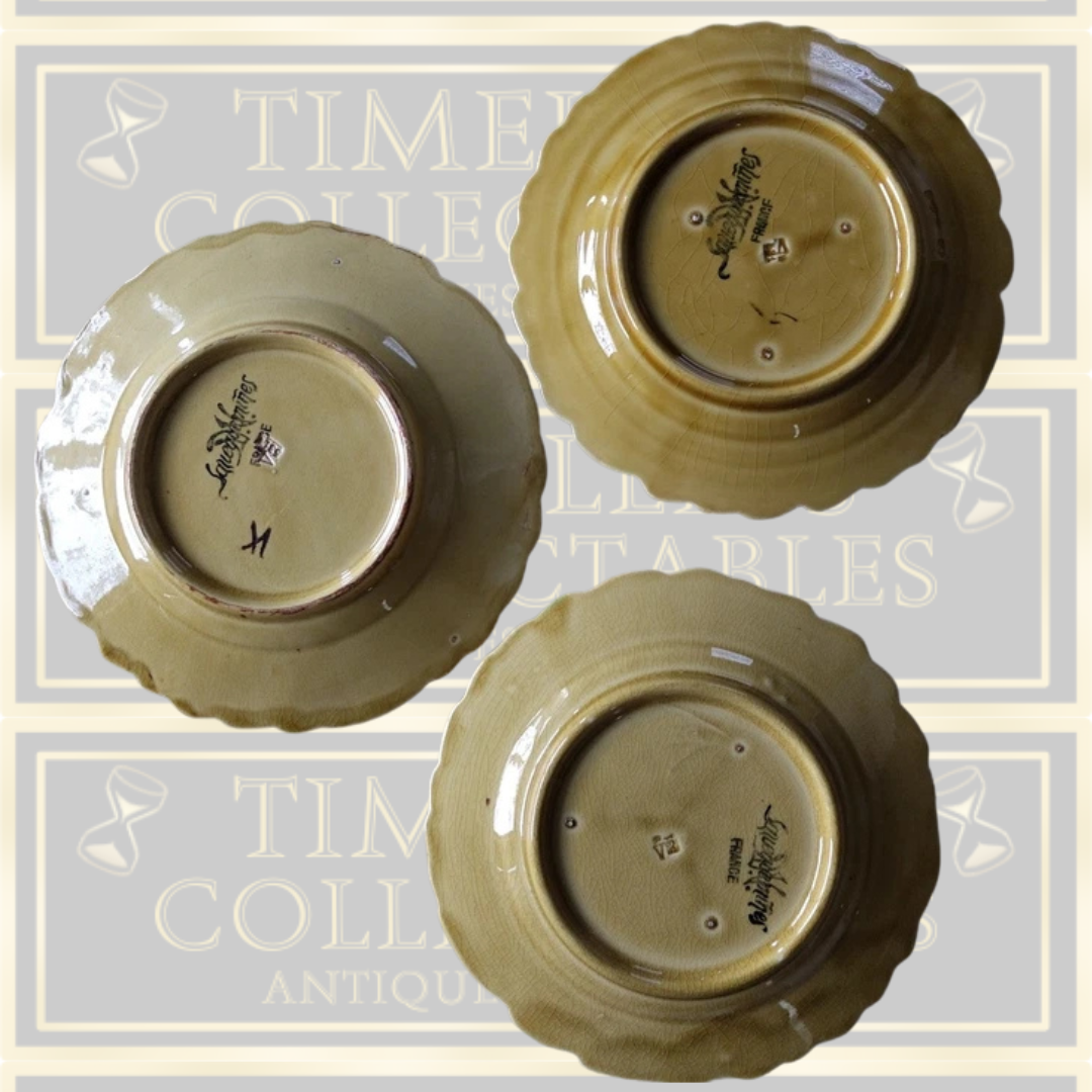 Three Antique French Majolica Sarreguemines Pear Plates
