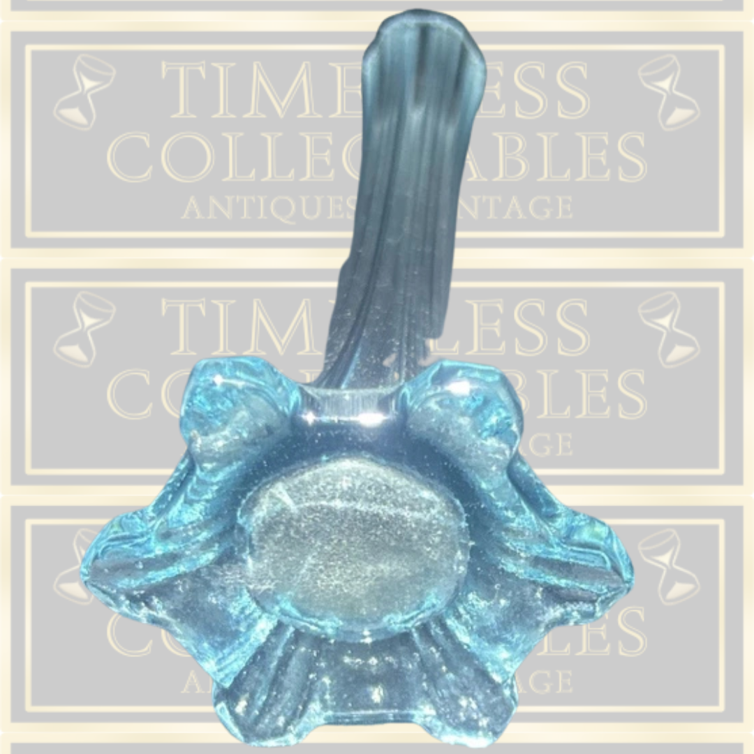 Vintage Pair uv Blue Narrow Stemmed Glass Bud Vases