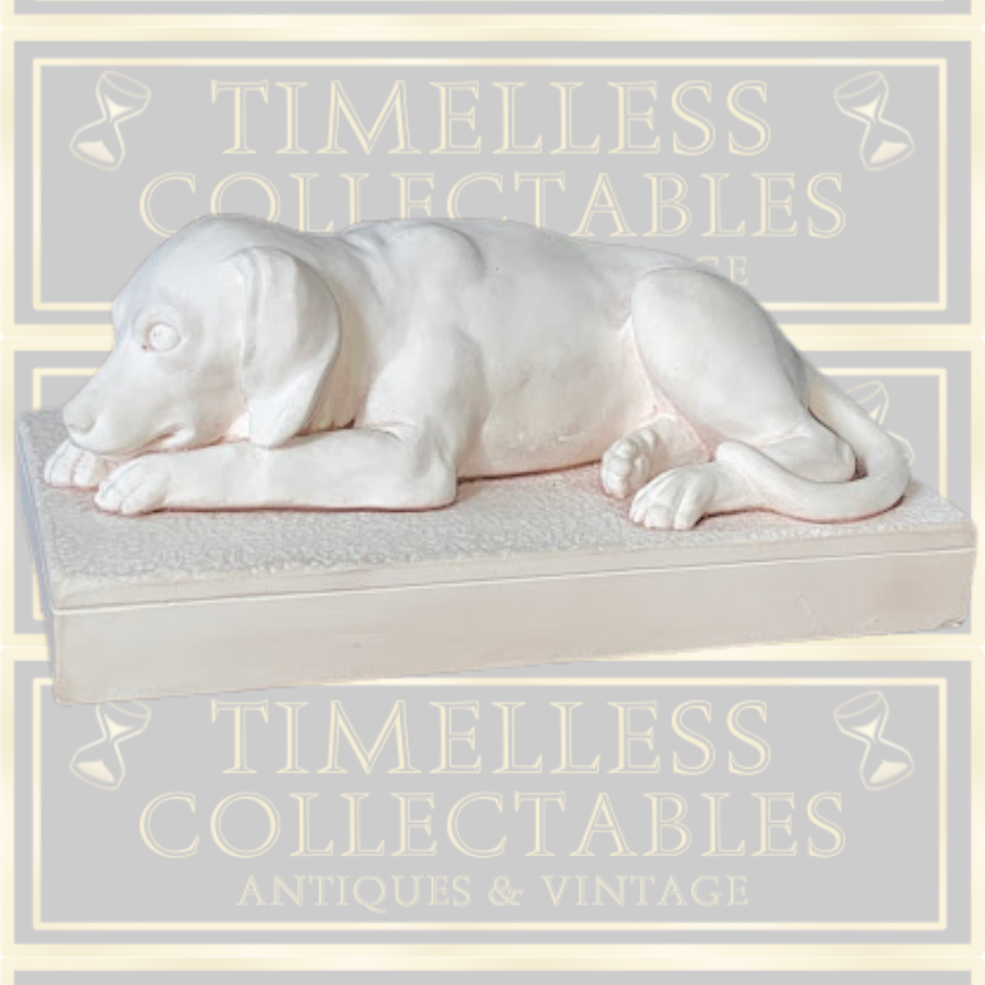 Vintage White Resting Dog Sculpture