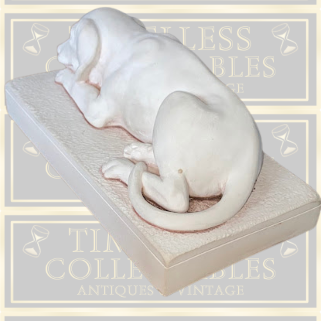 Vintage White Resting Dog Sculpture