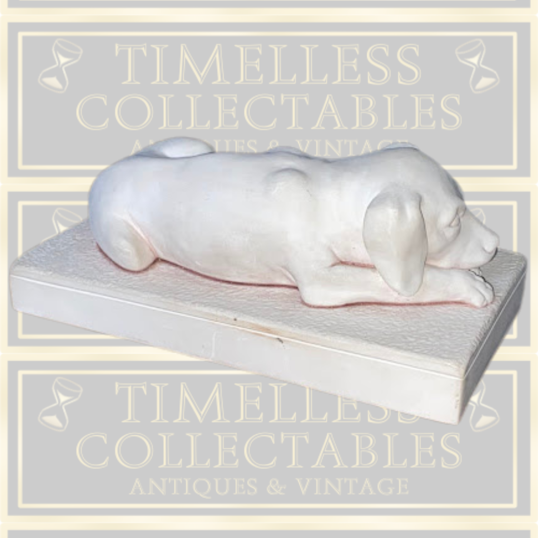 Vintage White Resting Dog Sculpture