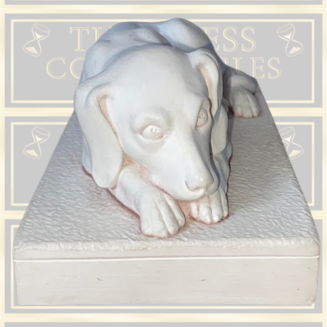 Vintage White Resting Dog Sculpture