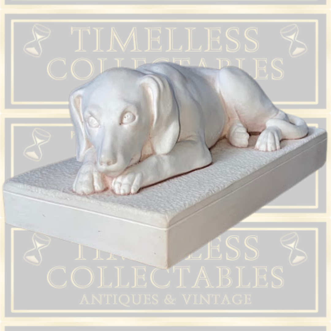 Vintage White Resting Dog Sculpture