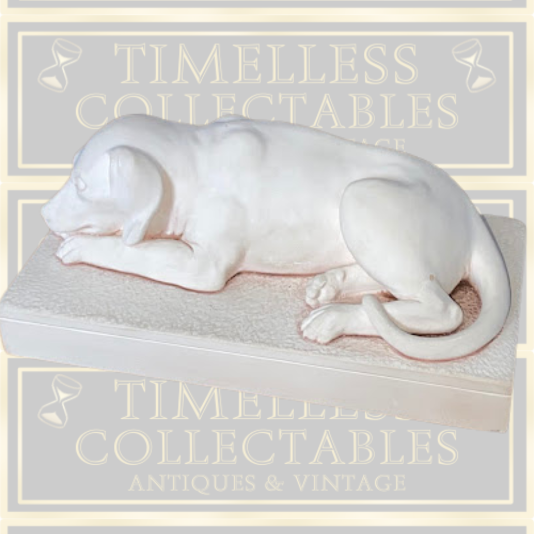 Vintage White Resting Dog Sculpture