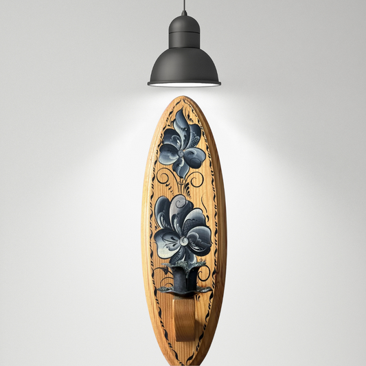 Vintage Norwegian Rosemaling Wood Wall Sconce Candle Holder