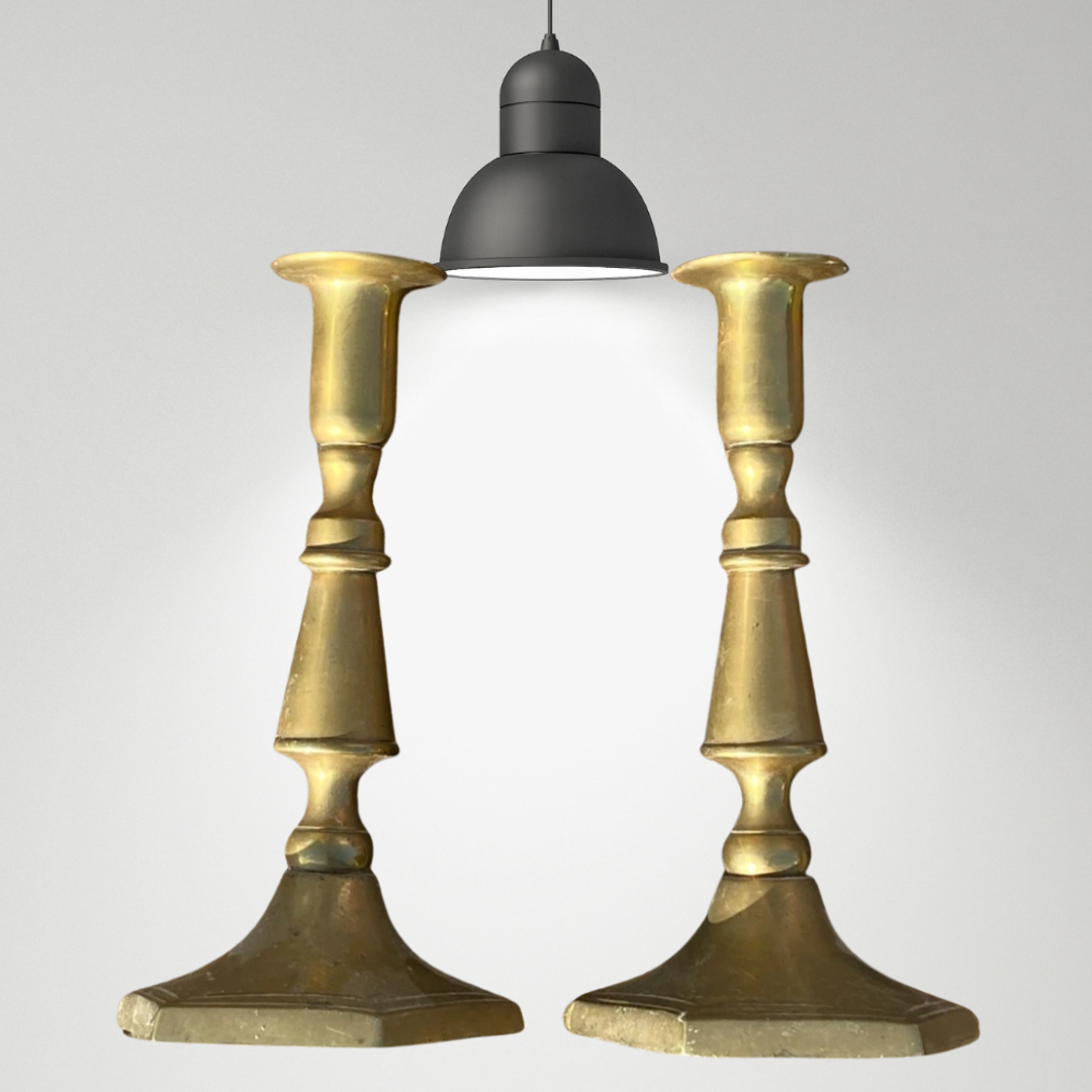 Pair Of Elegant Antique Brass Candle Holders