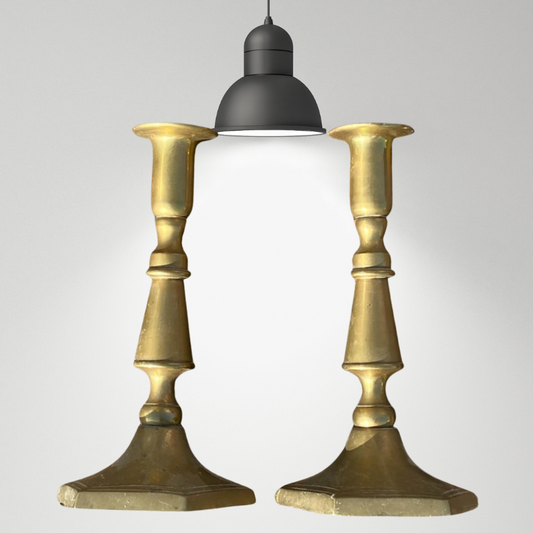Pair Of Elegant Antique Brass Candle Holders