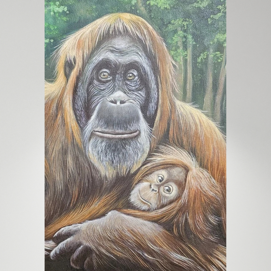 Vintage Mother Orangutan And Her Infant Painting