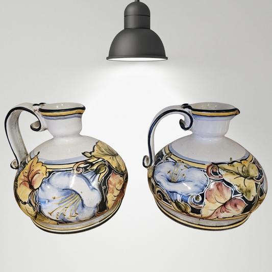 Vintage Pair Of Exquisite Italian Saca Castello Hand Painted Ceramic Jugs