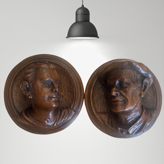 Two Hand Carved French Oak Plaques