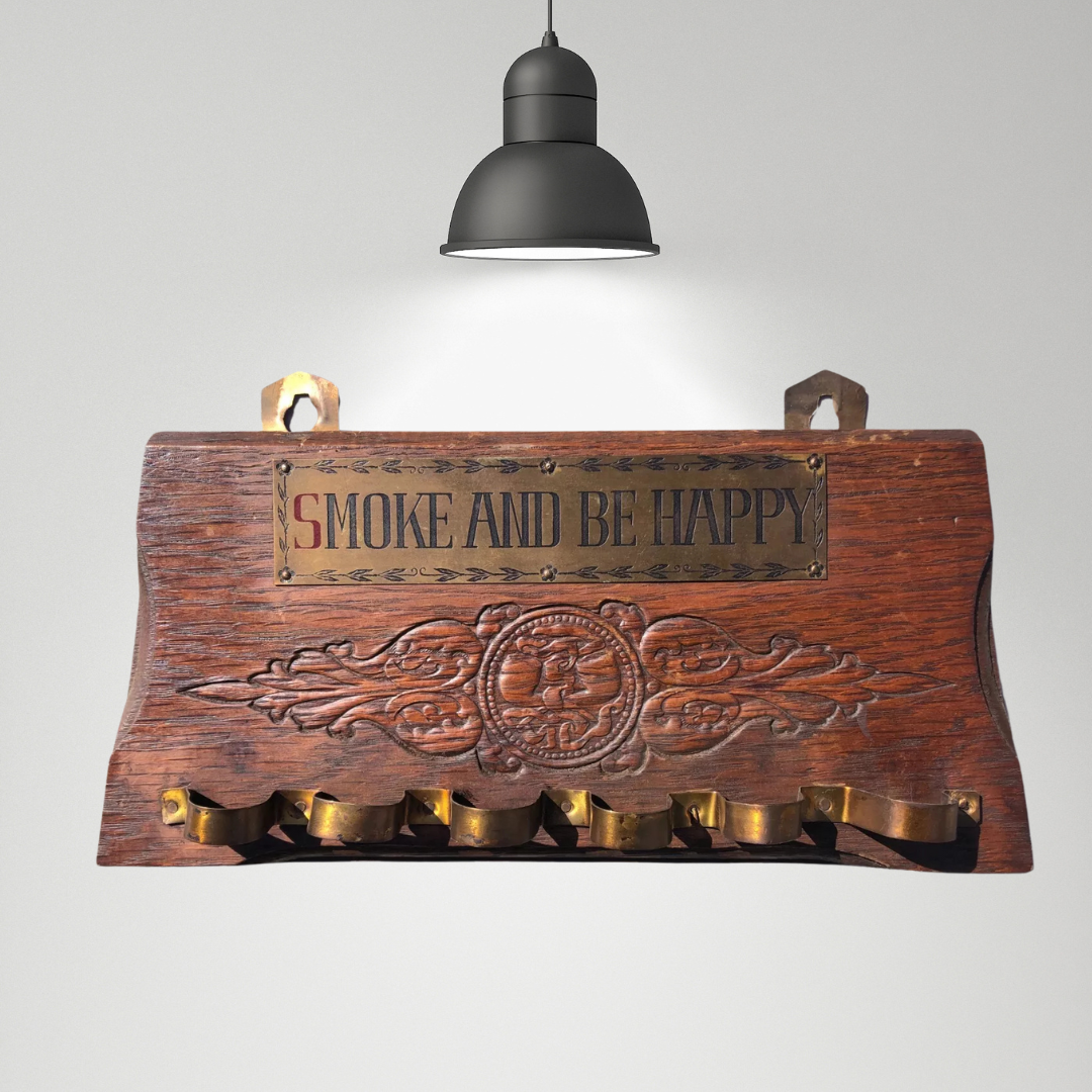 Vintage Wooden Pipe Rack Stand Carved Treen Tobacciana
