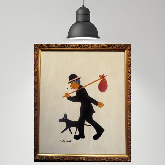 After L.S. LOWRY "A Tramp Carrying His Brindle, Walking His Dog