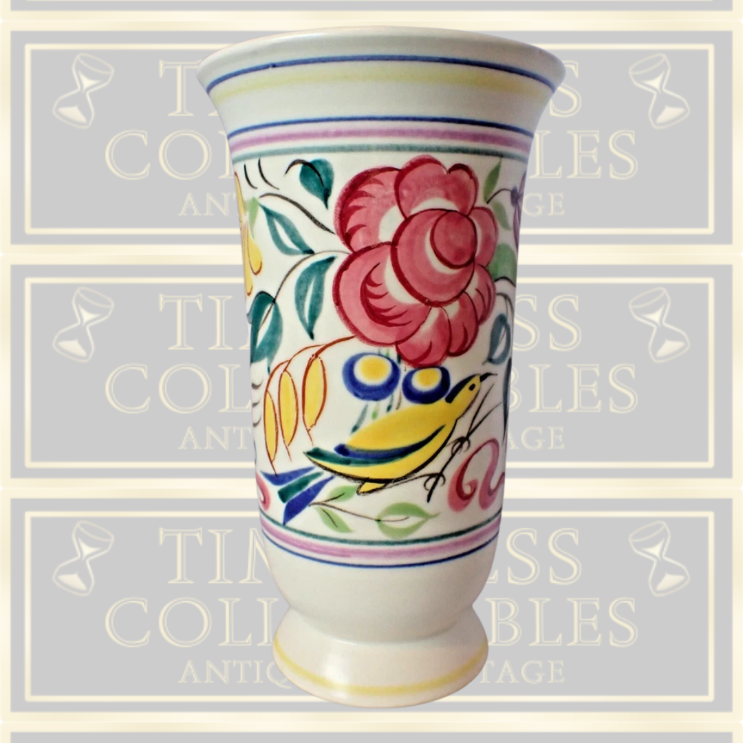 Vintage Large Poole Pottery Cockatoo Pattern Vase
