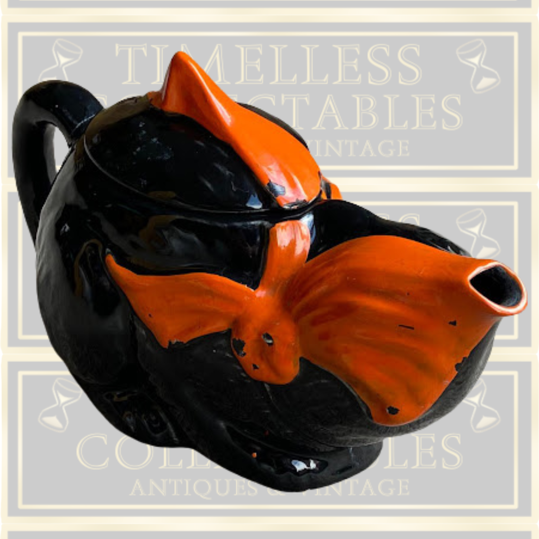 Vintage Art Deco Crown Ducal Black Cat Teapot