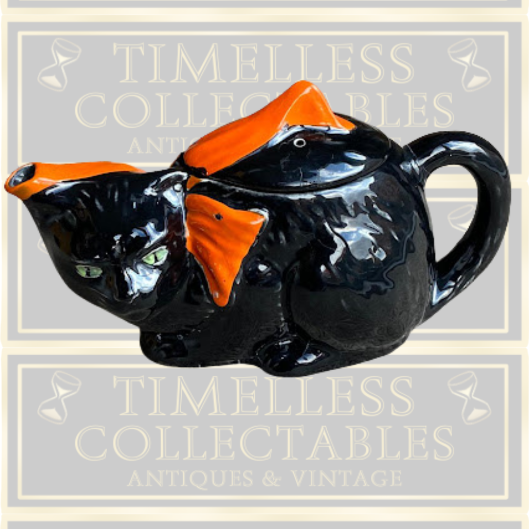 Vintage Art Deco Crown Ducal Black Cat Teapot