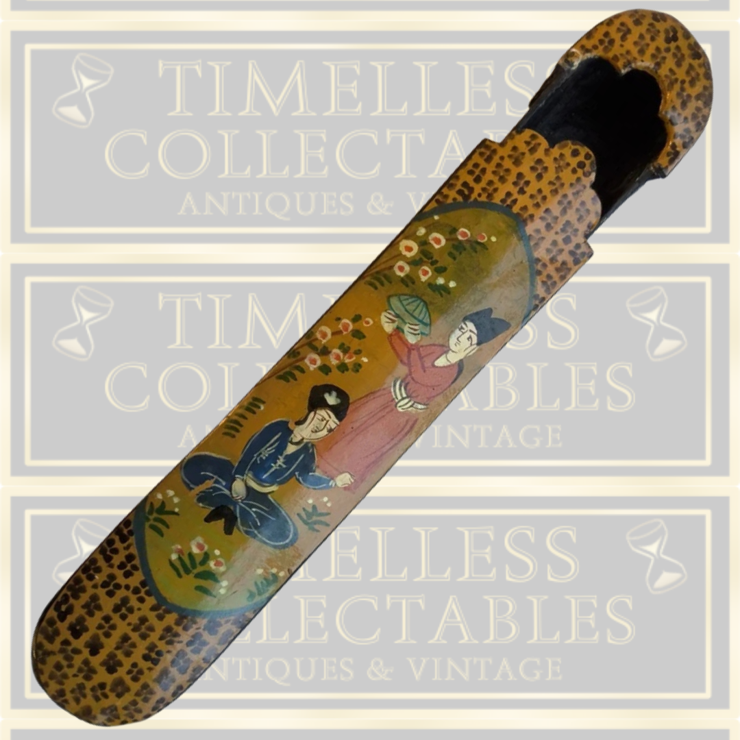 Antique Papier Mache Hand Painted Qalamdan Lacquered Pen Box
