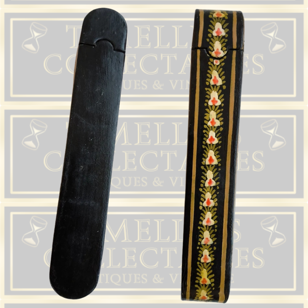 Antique Papier Mache Hand Painted Qalamdan Lacquered Pen Box