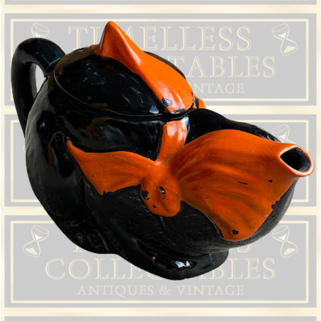 Vintage Art Deco Crown Ducal Black Cat Teapot