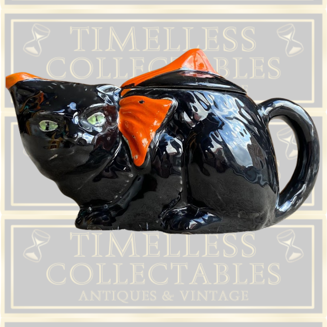 Vintage Art Deco Crown Ducal Black Cat Teapot