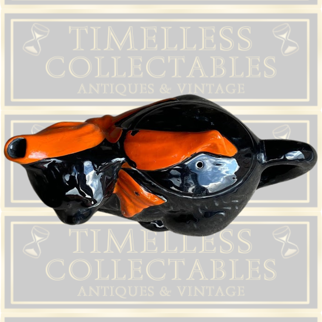 Vintage Art Deco Crown Ducal Black Cat Teapot