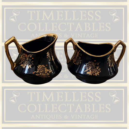 Vintage Black Cream And Sugar Set