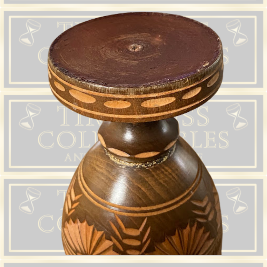 Vintage Handmade Wood Turned Carved Floral Design Vase