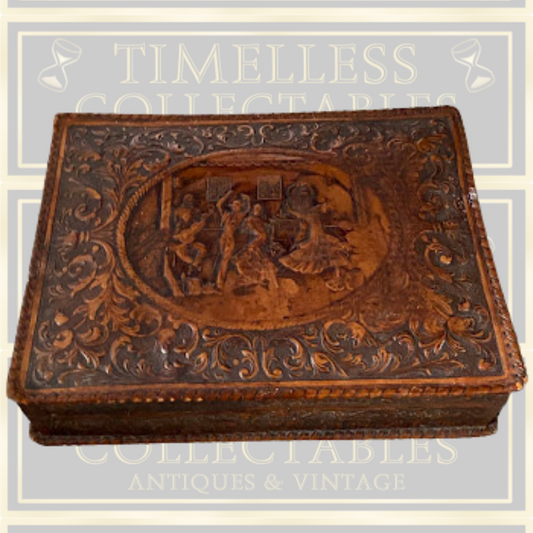 Vintage Embossed Leather Musical Cigarette/Cigar Box