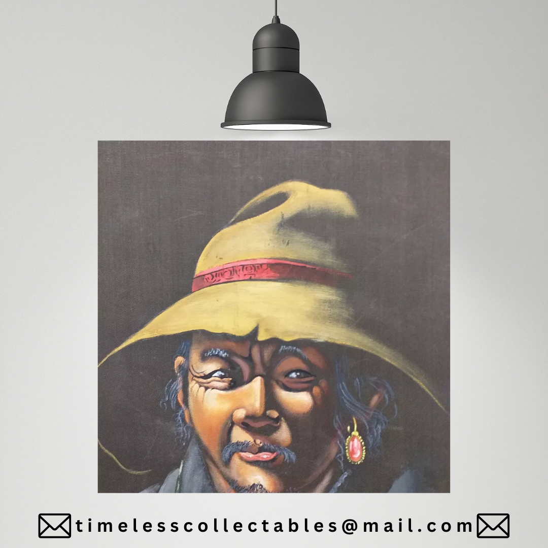 Vintage Tibetan Portrait Of A Old Man On Black Silk