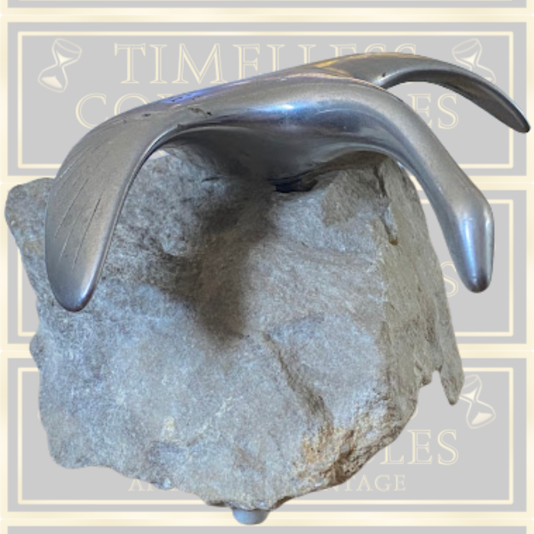 Vintage Large Stylized Metal Canada Goose Sculpture On Rock