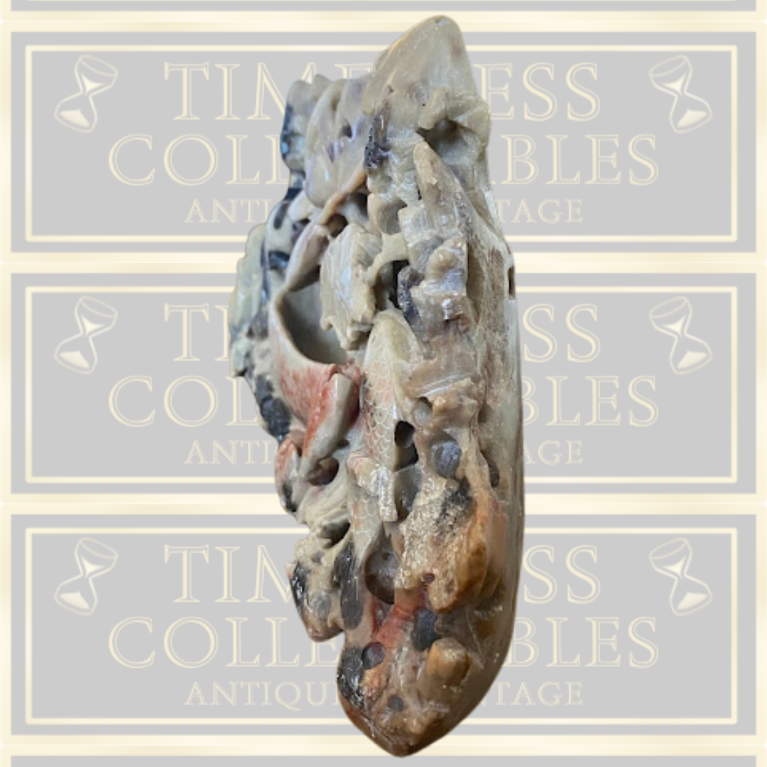 Vintage Large Chinese Koi Fish Soapstone Carving Sculpture