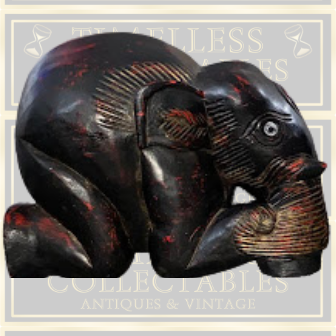 Vintage Large Pair Indian Elephant Bookends Hand Carved Dark Wood