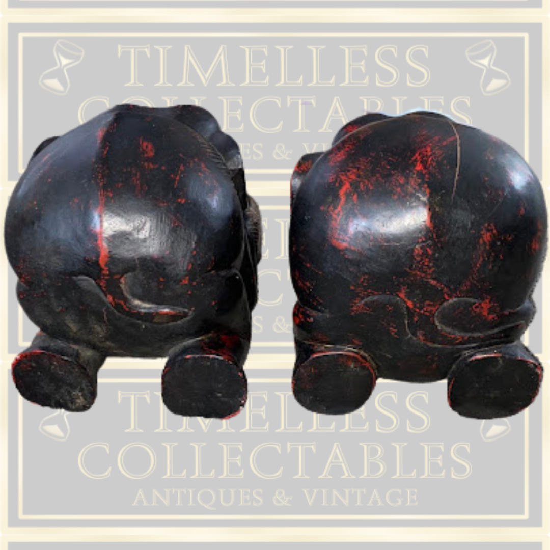 Vintage Large Pair Indian Elephant Bookends Hand Carved Dark Wood