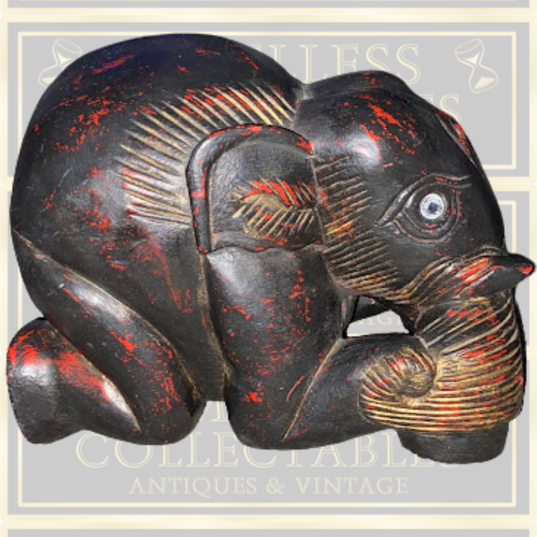 Vintage Large Pair Indian Elephant Bookends Hand Carved Dark Wood