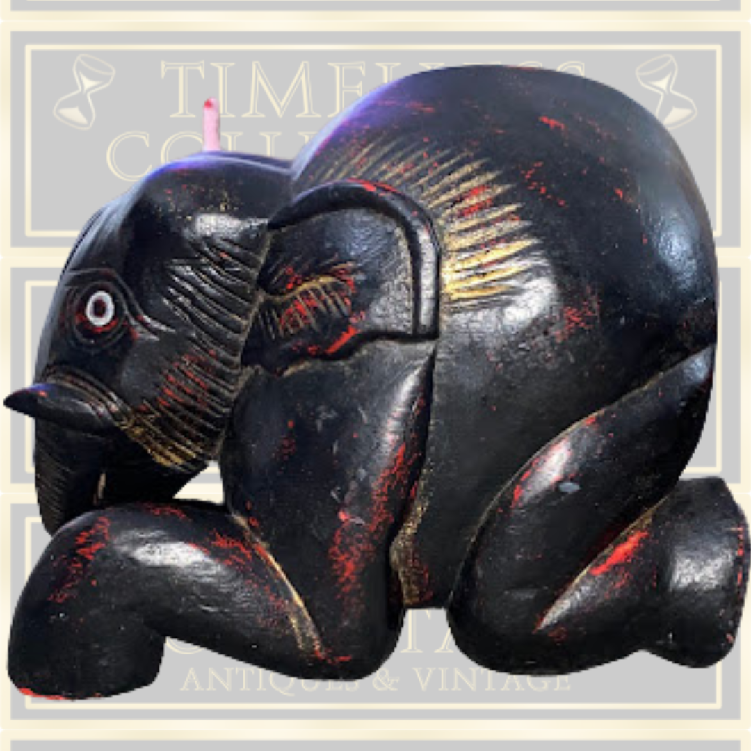 Vintage Large Pair Indian Elephant Bookends Hand Carved Dark Wood
