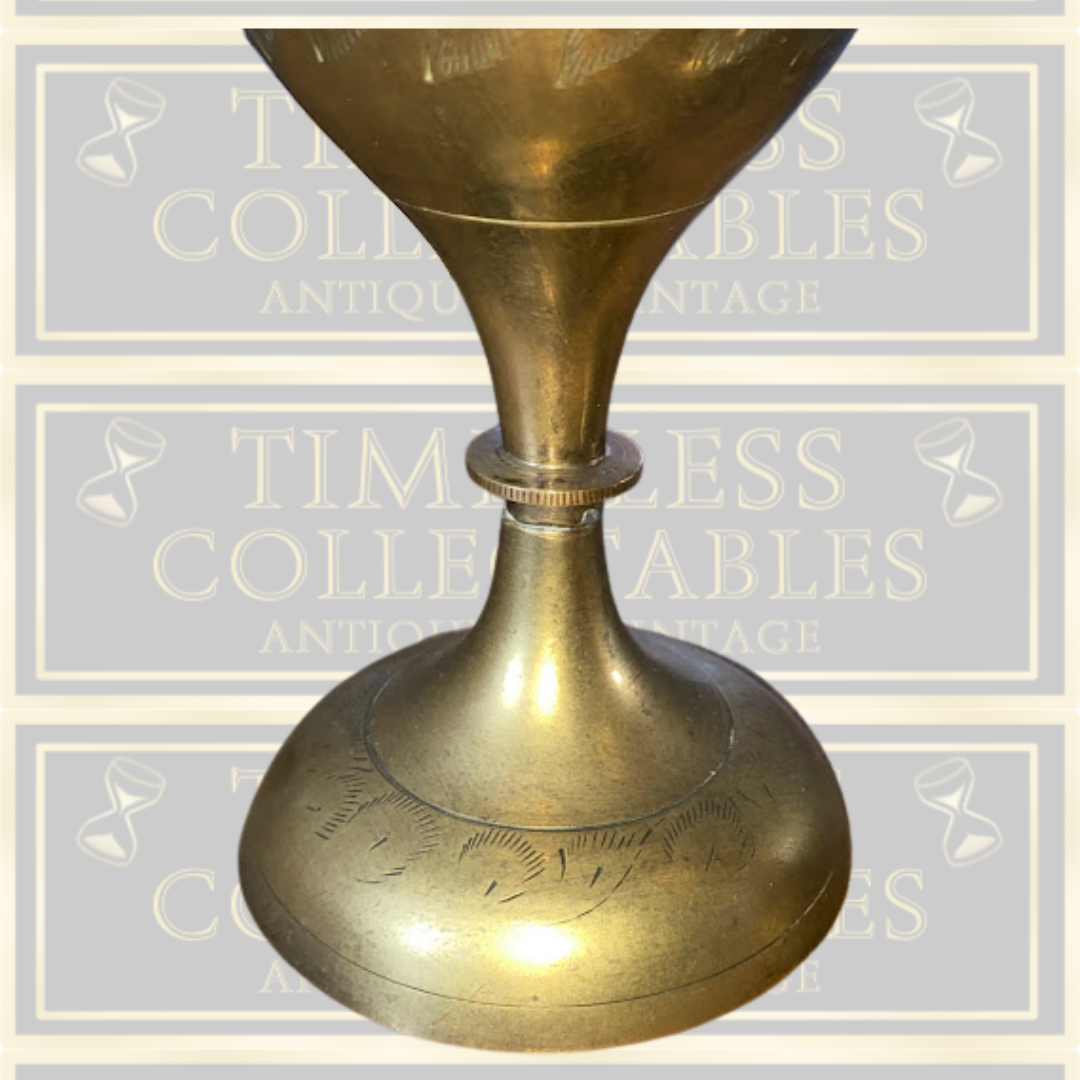 Vintage Pair Brass Etched Floral Vases Fluted Edges