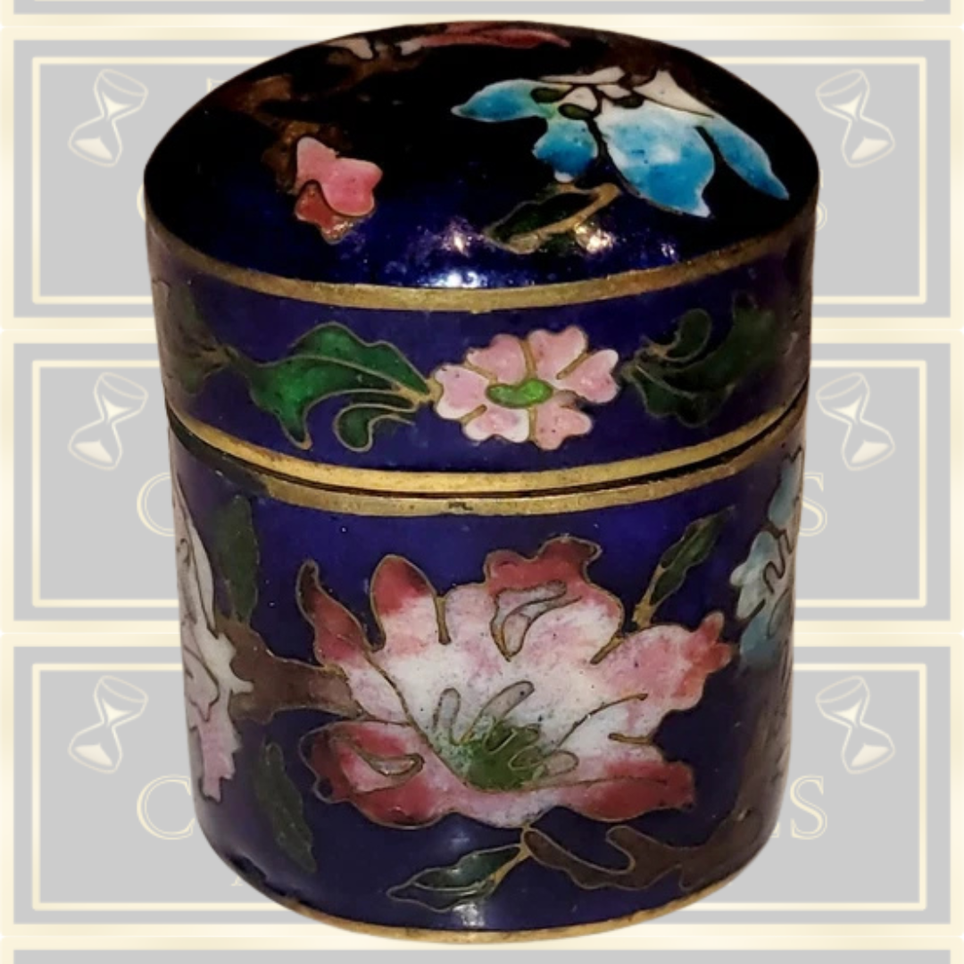 Antique Cloisonné Enamel Floral & Foliage Pill Box