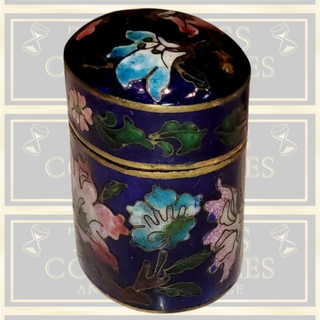 Antique Cloisonné Enamel Floral & Foliage Pill Box