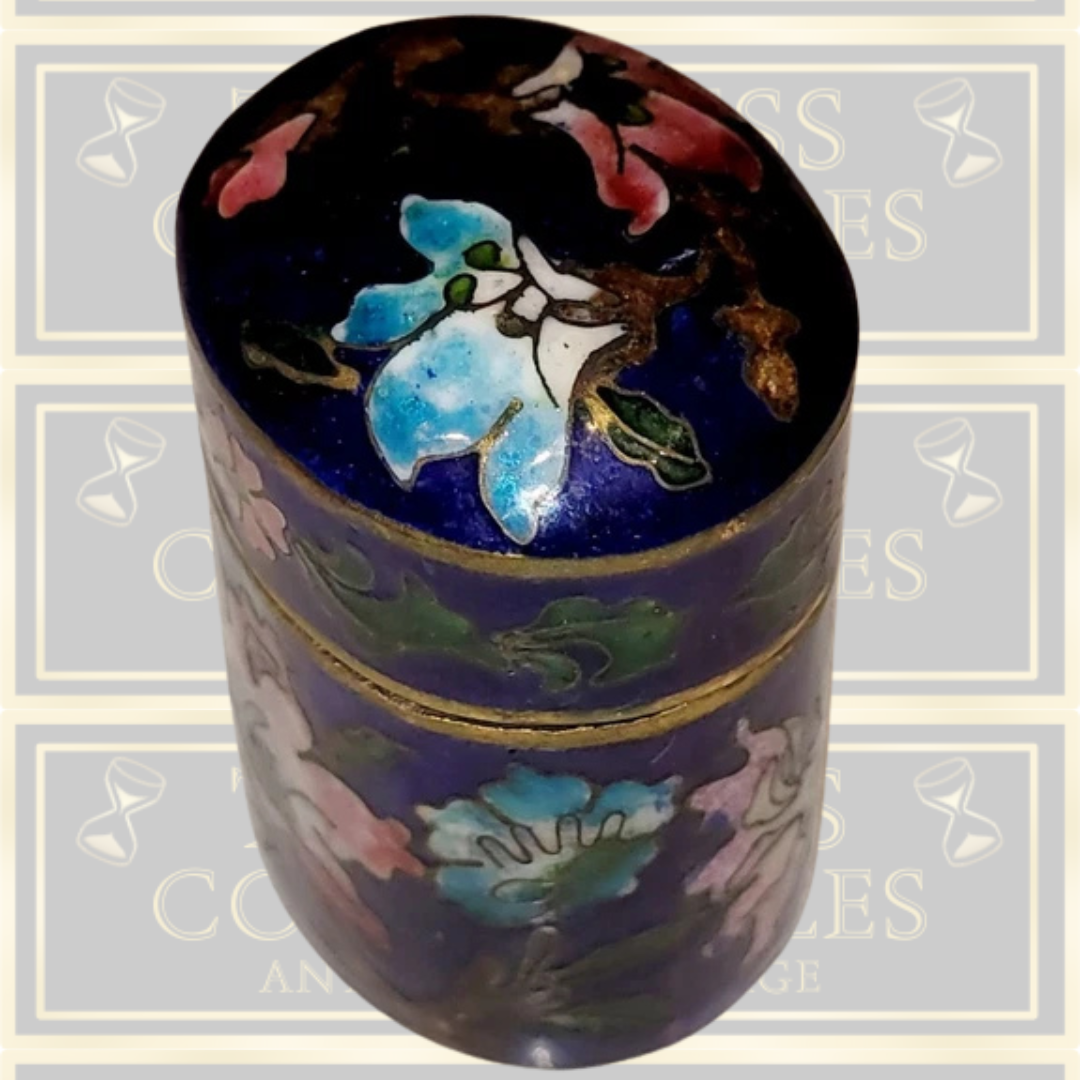Antique Cloisonné Enamel Floral & Foliage Pill Box