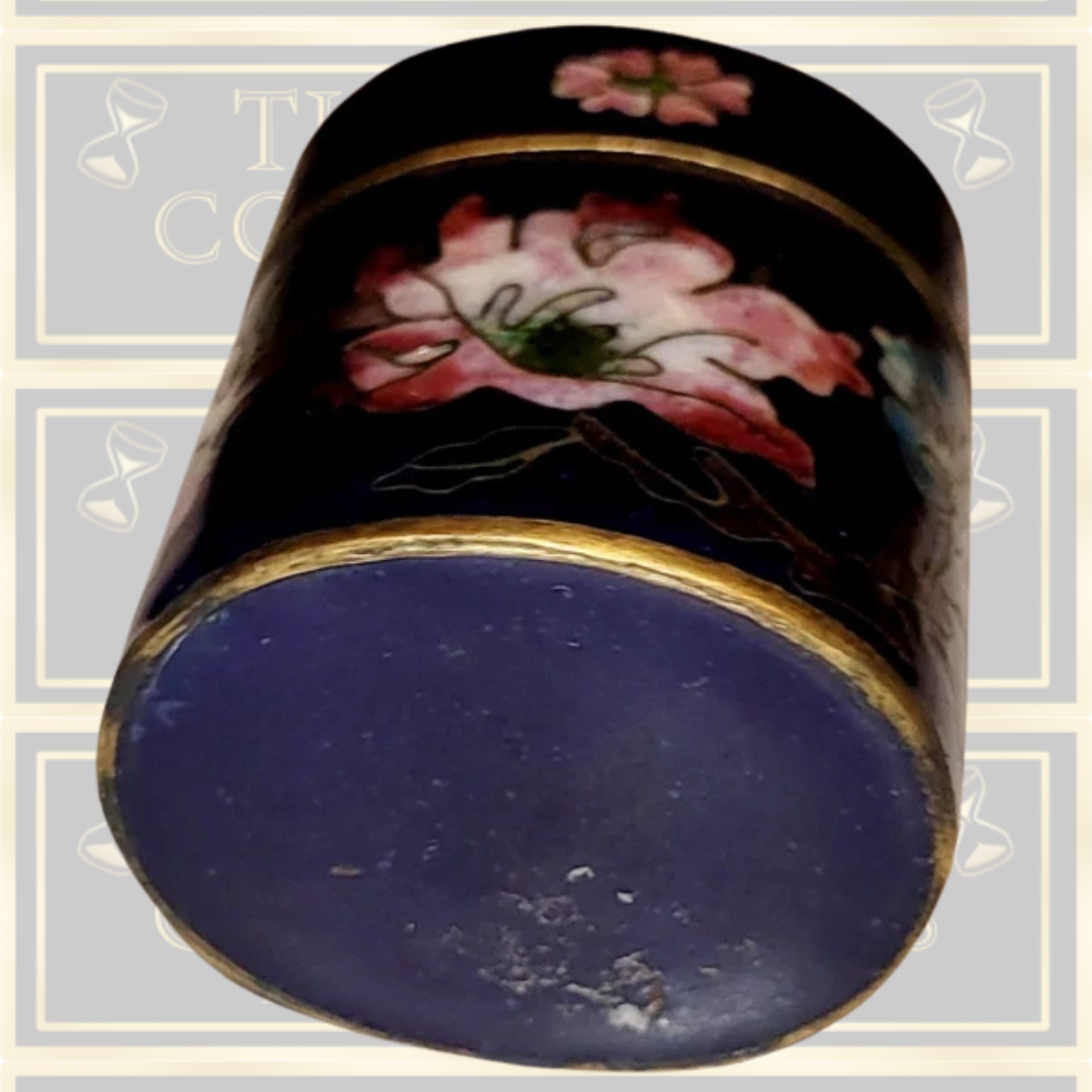 Antique Cloisonné Enamel Floral & Foliage Pill Box