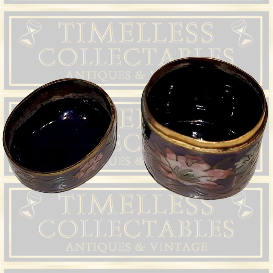 Antique Cloisonné Enamel Floral & Foliage Pill Box