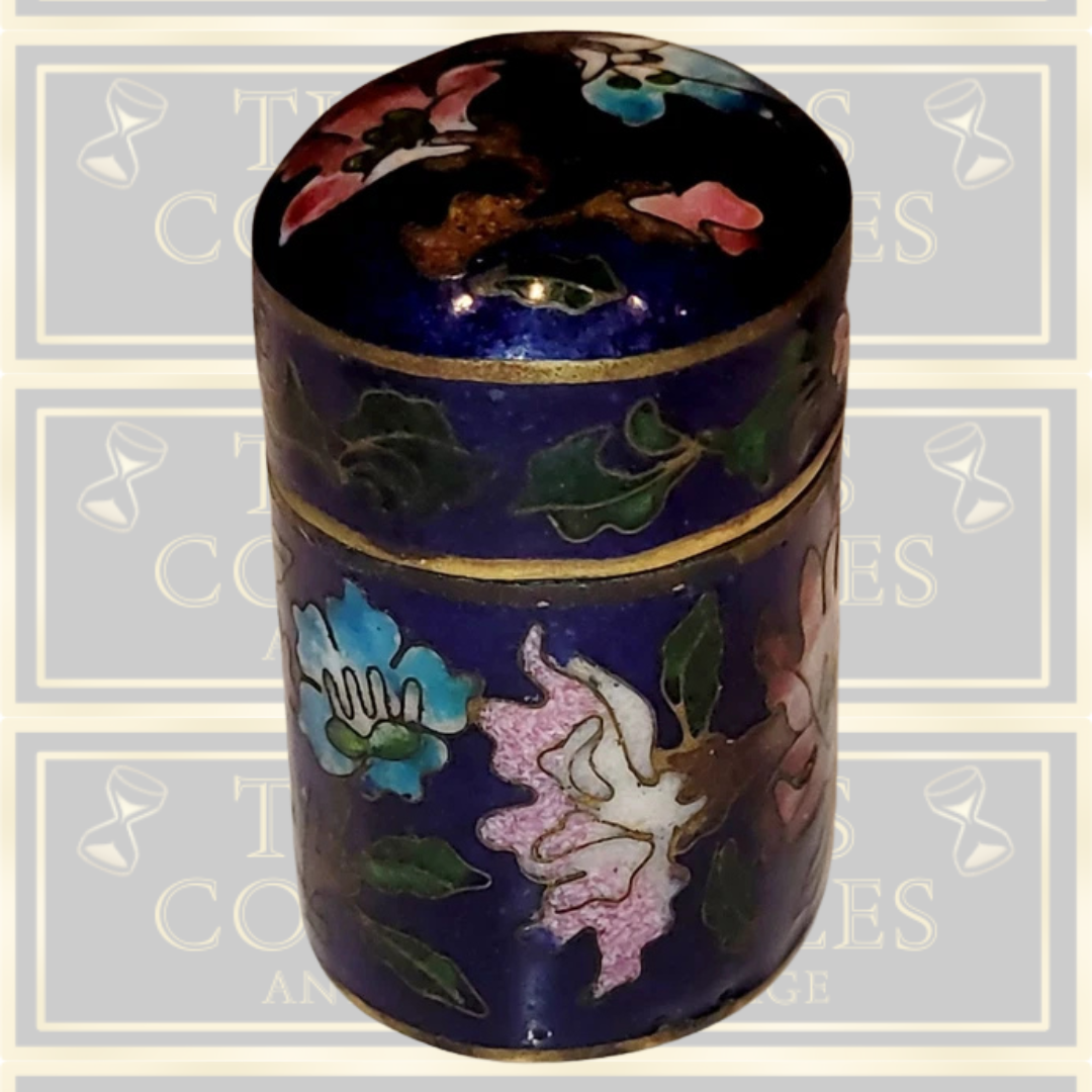 Antique Cloisonné Enamel Floral & Foliage Pill Box
