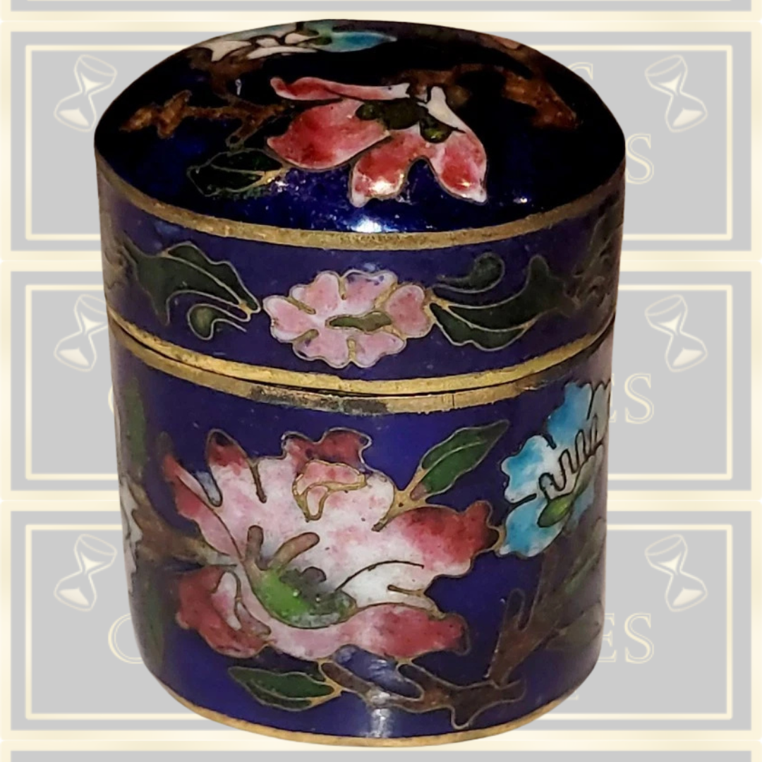 Antique Cloisonné Enamel Floral & Foliage Pill Box