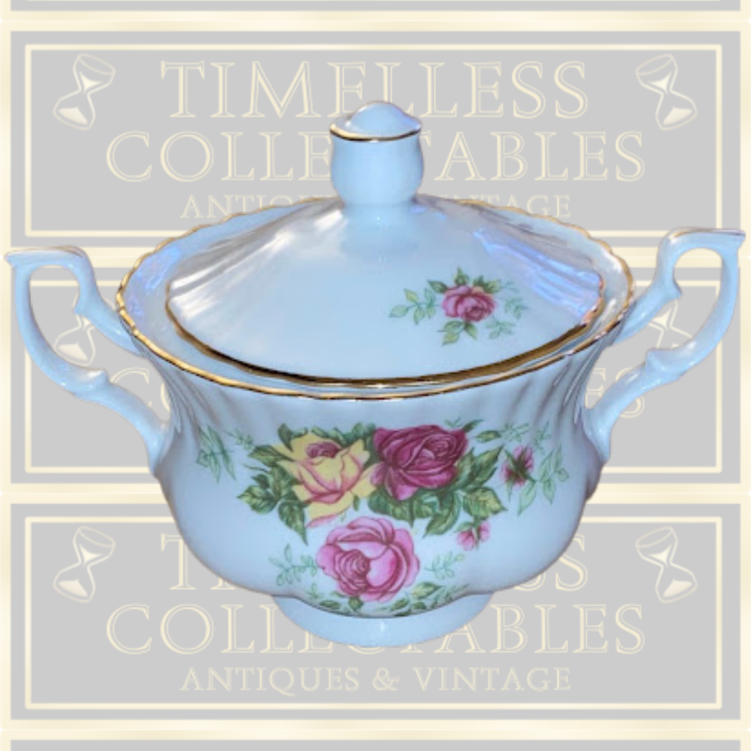 Vintage Polish Floral Twin Handle Sugar Bowl With Lid