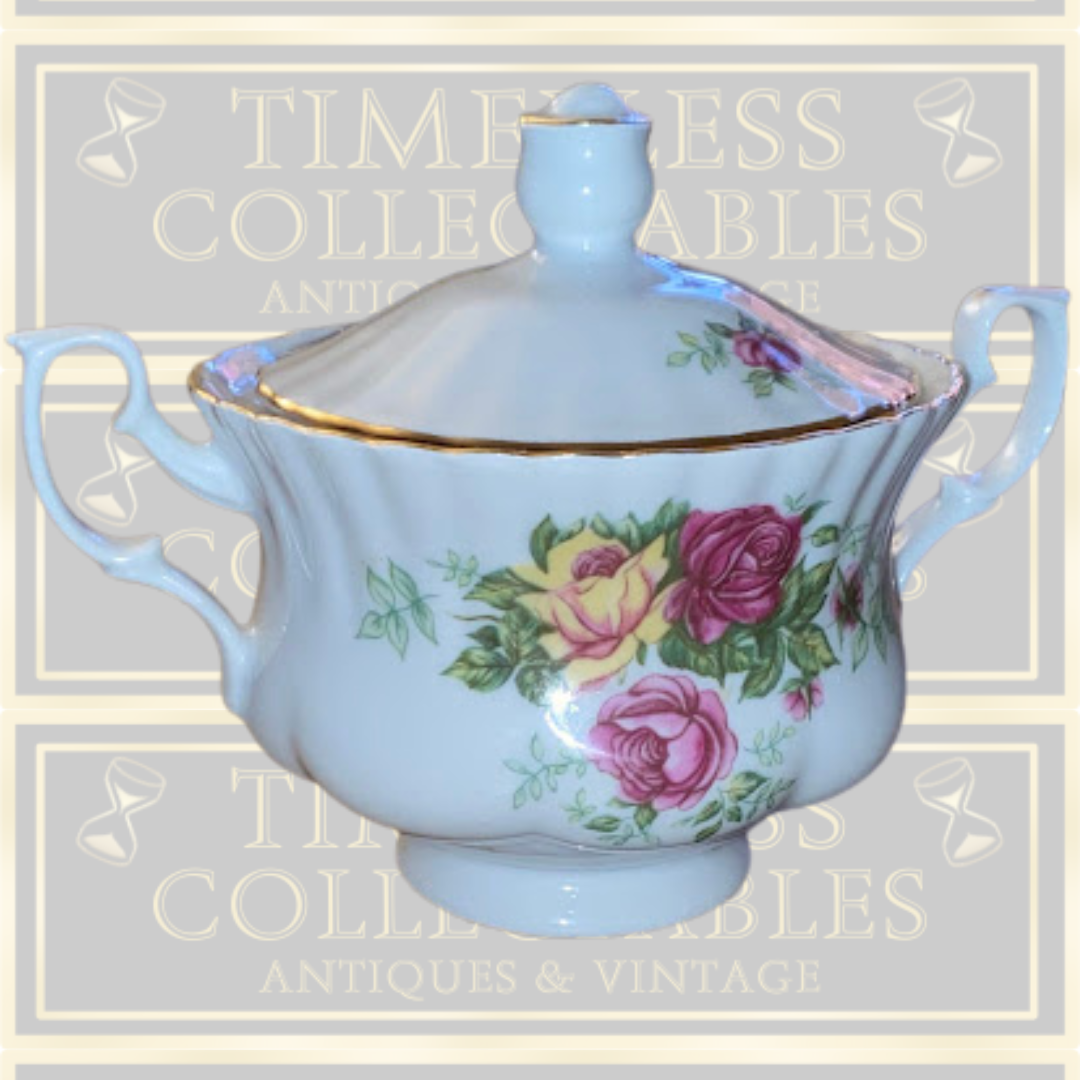 Vintage Polish Floral Twin Handle Sugar Bowl With Lid